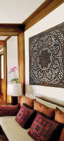 Elegant Wood Carved Wall Plaque. Wood Carved Floral Wall Art. Asian Home Decor Wall Art Panels. Baliness Home Decor. Available Size 36" and 48" Color Options Available