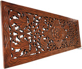 Floral Wood Carved Wall Panel. Decorative Thai Wall Relief Panel Sculpture. Size 35.5"x13.5"Available Color Options