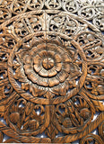 Elegant Wood Carved Wall Plaque. Wood Carved Floral Wall Art. Asian Home Decor Wall Art Panels. Baliness Home Decor. 48" Square Available in Brown and White Wash