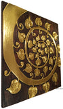 Asian Wood Wall Art Panels. Elegant Gold Sacred fig leaf Relief Wood Carved Wall Plaque. 36" Dark Brown and Gold