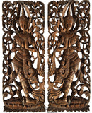 Traditional Thai Sawaddee Figure Wall Art Panels. Asian Home Decor. Brown. 35.5”x13.5”x1" Each, Set of 2 pcs