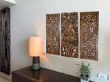 Multi Panels Oriental Bali Home Decor. Wood Carved Floral Wall Art. 35.5"x13.5" Set of 3 Optional Designs