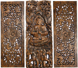 Multi Panels Oriental Bali Home Decor. Wood Carved Floral Wall Art. 35.5"x13.5" Set of 3 Optional Designs