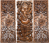 Multi Panels Oriental Bali Home Decor. Wood Carved Floral Wall Art. 35.5"x13.5" Set of 3 Optional Designs