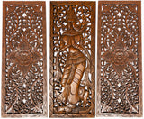 Multi Panels Oriental Bali Home Decor. Wood Carved Floral Wall Art. 35.5"x13.5" Set of 3 Optional Designs