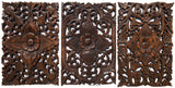 set of 3 floral carved wood panel set