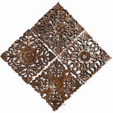 Floral Wood Wall Plaque Home Decor. Set of 4. 12" Square