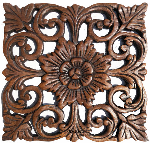 small square carved wood flower