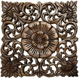 Oriental Rustic Wood Wall Plaque Home Decor. Tropical Carved Wood Decorative Wall Hanging. Set of 3. 12" Square Color Options Available