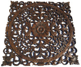 Oriental Carved Floral Wall Decor. Unique Asian Wood Wall Art. Large Square Carved Wood Panel.Rustic Wall Decor. 24" Color Options Available