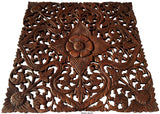 Oriental Carved Floral Wall Decor. Unique Asian Wood Wall Art. Large Square Carved Wood Panel. Rustic Wall Decor. 24"x24"x0.5" Color Options Available