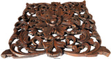 Tropical Floral Carved Wood Square Plaque. Dark Brown Finish Size 17.5"x17.5"x1"