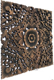 square floral carved wood wall art decor black wash