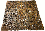 Large Wood Carved Square Wall Art Panel. Asian Home Decor. Available size 24",36"and 48" Color Option