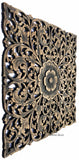 Oriental Home Decor. Rustic Floral Wood Carved Wall Hanging. 24" Available in Dark Brown, Black Wash
