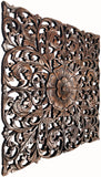 Oriental Home Decor. Rustic Floral Wood Carved Wall Hanging. 24" Available in Dark Brown, Black Wash