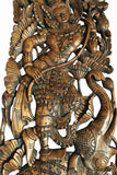 Thai Figure and Elephant Carved Wood Panels. Large Carved Wood Panels. Asian Home Decor Wall Art. Brown Finish 35.5”x13.5”x1" Each, Set of 2 pcs