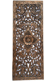 Floral Wood Carved Wall Panel. Decorative Thai Wall Relief Panel Sculpture. Size 35.5"x13.5"Available Color Options