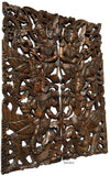 Thai Figure with Lotus Carved wood wall art panels. Large Carved Wood Panels. Asian Home Decor Wall Art. Brown Finish 35.5”x13.5”x1" Each, Set of 2 pcs