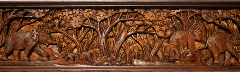 Elephants in Forest Wood Carved Wall Teak Panel. Wildlife Wall Art Hom ...