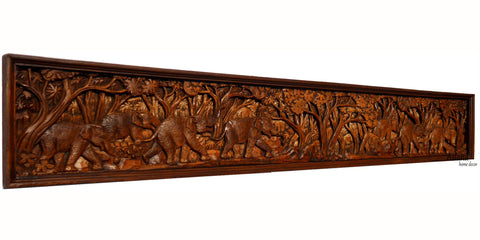 Elephants in Forest Wood Carved Wall Teak Panel. Wildlife Wall Art Hom ...