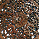 Oriental Round Carved Wood Wall Decor. Decorative Floral Wall Plaques. Teak Wood Wall Hangings. Lotus Wood Carved Wall Art. Color Options Available 24"