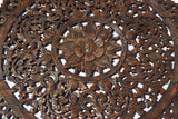 Elegant Medallion Wood Carved Wall Plaque. Large Round Wood Carving Panel. Asian Carving Lotus Flower Wall Decor 36" Dark Brown