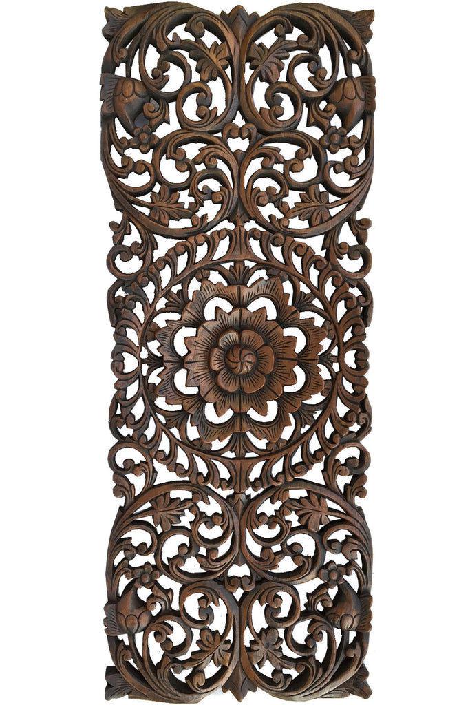 Floral Tropical Large Carved Wood Wall Panel. Asian Wall Art Home Decor. Extra Thick. Available Options Sizes 36"/48" and Colors