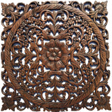 Oriental Carved Floral Wall Decor. Unique Asian Wood Wall Art. Large Square Carved Wood Panel.Rustic Wall Decor. 24" Color Options Available