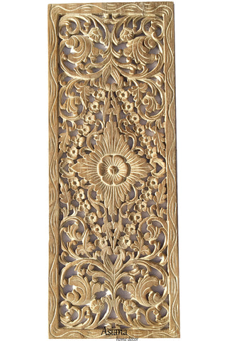 Floral Wood Carved Wall Panel.  Tropical Floral Wood Carved Wall Panel Home Decor. 35.5"x13.5" Color Options Available