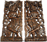 Welcome Sign Carved Wood Wall Sculpture. Oriental Thai Wood Wall Decor. Size 17.5”x7.5” Extra Thick Each, Set of 2 pcs. Color Option Available
