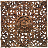 Oriental Carved Floral Wall Art Panel Home Decor. Rustic Wall Hanging. 24"x24"x0.5" Color Options Available