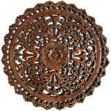 Oriental Round Carved Wood Wall Decor. Decorative Floral Wall Plaques. Teak Wood Wall Hangings. Lotus Wood Carved Wall Art. Color Options Available 24"