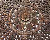 Elegant Medallion Wood Carved Wall Plaque. Round Wood Carved Floral Rustic Home Decor Wall Art. Size 36" and 48" Color Options Available