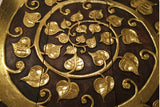 Asian Wood Wall Art Panels. Elegant Gold Sacred fig leaf Relief Wood Carved Wall Plaque. 36" Dark Brown and Gold