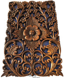 Wood Wall Decor Tropical Floral Wall Art. Oriental Home Decor. Decorative Wall Panel Sculpture. Teak Wood Wall Hanging. Hand Carved Wall Art Decor Panel. Brown Finish 12"x17.5"x0.5"