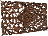 Wood Wall Decor Tropical Floral Wall Art. Oriental Home Decor. Decorative Wall Panel Sculpture. Teak Wood Wall Hanging. Hand Carved Wall Art Decor Panel. Brown Finish 12"x17.5"x0.5"