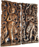 Welcome Sign Thai Sawaddee Carved Wood Wall Art.  Size 17.5”x7.5”x1" Each, Set of 2 pcs.