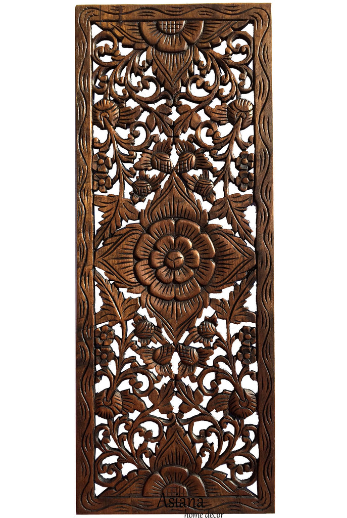 Floral Tropical Wood Carved Wall Art. Wall Hanging. Coastal Home Decor. Large Wood Wall Plaque 35.5"x13.5"x0.5" Color Options Available
