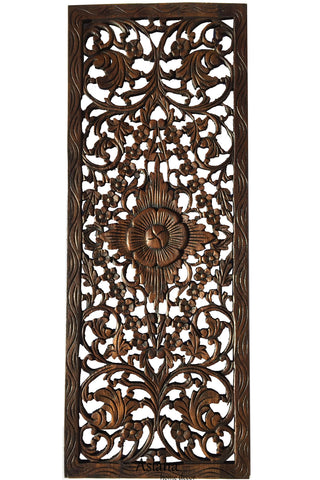 Tropical Floral Wood Carved Wall Panel. Unique Rustic Home Decor ...