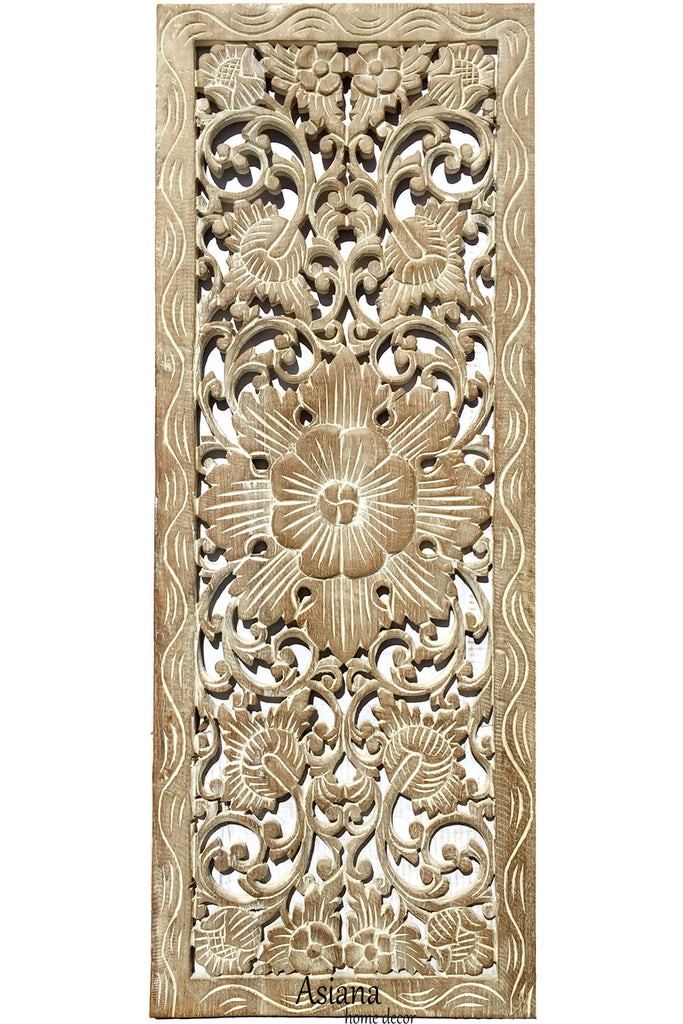 Floral Leaf Wood Carved Wall Panel. Tropical Home Decor. Size 35.5"x13.5"Color Options Available