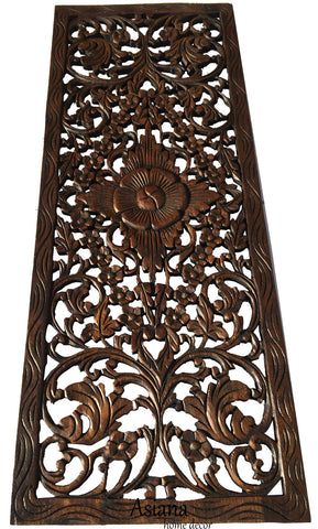 Tropical Floral Wood Carved Wall Panel. Unique Rustic Home Decor ...