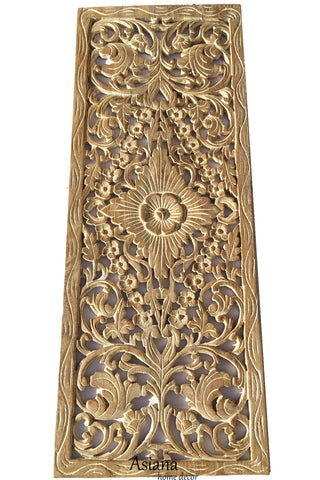 Tropical Floral Wood Carved Wall Panel. Unique Rustic Home Decor ...