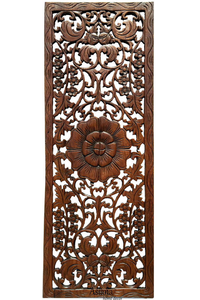 Asiana Home Decor Wood Carved Panel. Decorative Thai Wall Relief Panel Wood Wall Hanging in Dark Brown Finish Size 24"x13.5"x0.5" - 4