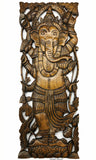 Ganesha Standing Buddha Holding Lotus Flower Wall Art. Brown Finish 35.5"x13.5" Extra Thick