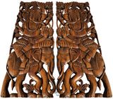 Ganesha Buddha with Elephant Carved Wood Panels. Brown Finish 35.5”x13.5” Each, Set of 2 pcs