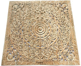 Elegant Wood Carved Wall Plaque. Wood Carved Floral Wall Art. Asian Home Decor Wall Art Panels. Baliness Home Decor. 48" Square Available in Brown and White Wash