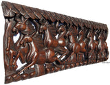 Running Horse Feng Shui Symbol Wood Carved Wall Panel. Asiana Chinese Home Decoration 35.5"x13.5"x0.5" Extra Thick Dark Brown