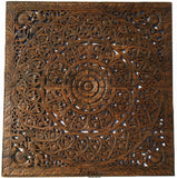 Elegant Wood Carved Wall Plaque. Wood Carved Floral Wall Art. Asian Home Decor Wall Art Panels. Baliness Home Decor. 48" Square Available in Brown and White Wash