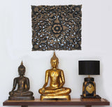 Oriental Carved Floral Wall Decor. Unique Asian Wood Wall Art. Large Square Carved Wood Panel. Rustic Wall Decor. 24"x24"x0.5" Color Options Available